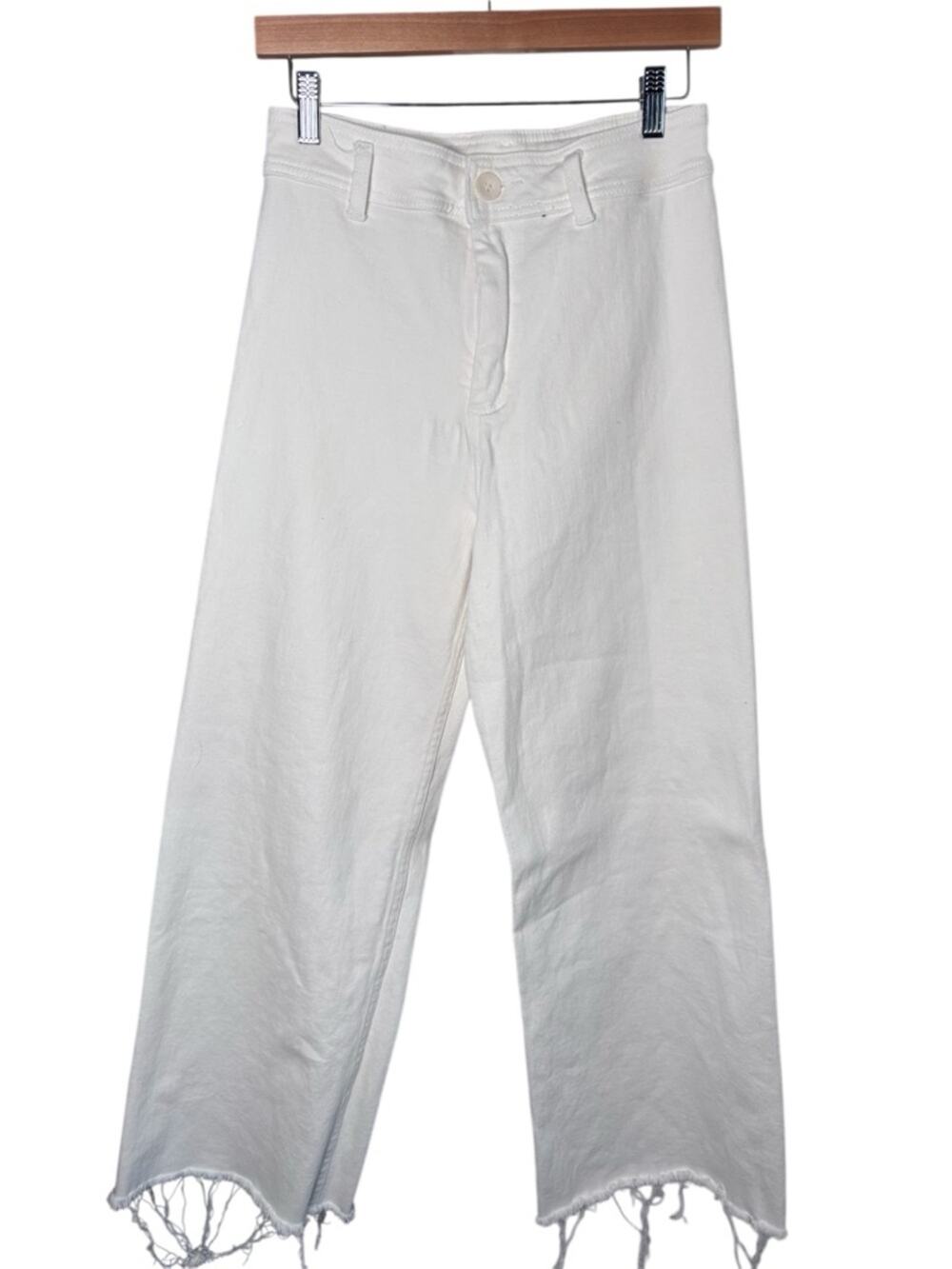 Miou Muse White High Rise Wide Leg Frayed Hem Jeans Large